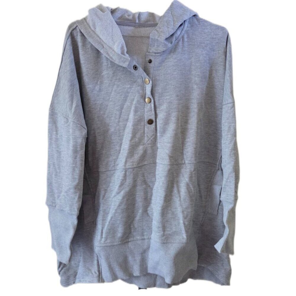Gray Oversized Hooded Long Sleeve Henley